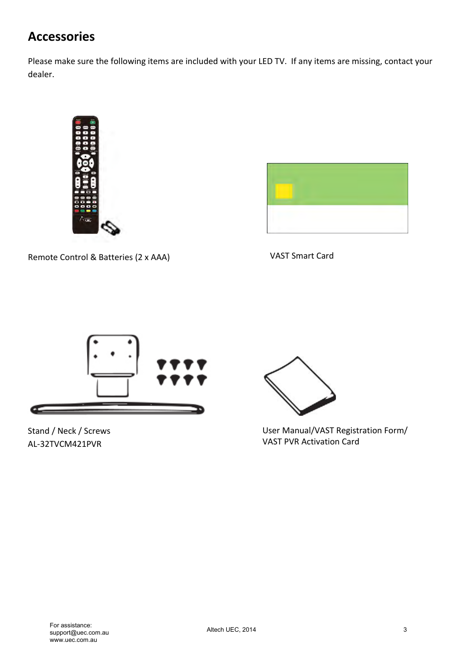 Accessories | Altech UEC Integrated 32'' LED/LCD HD TV User Manual | Page 3 / 68