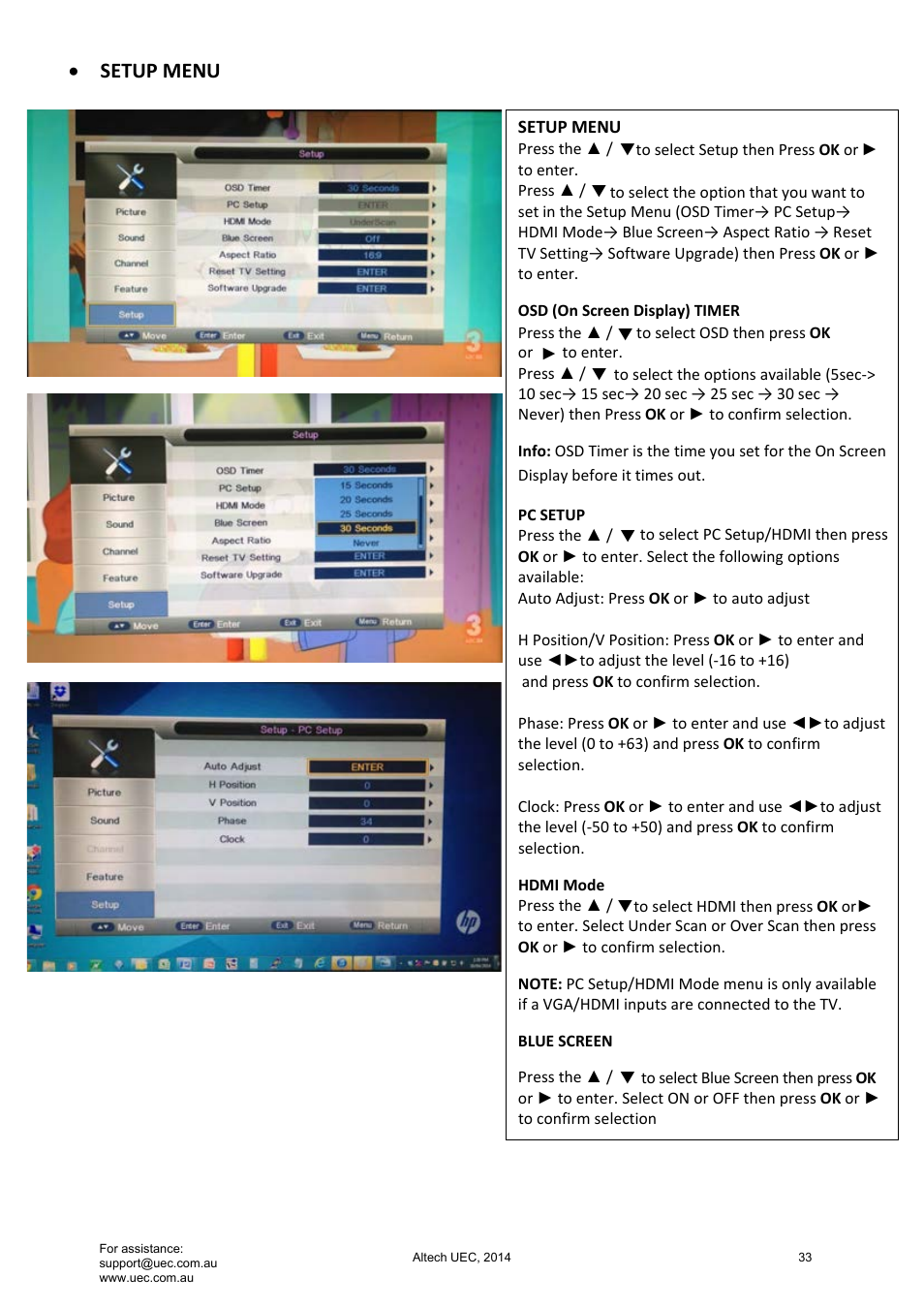 Setup menu | Altech UEC Integrated 32'' LED/LCD HD TV User Manual | Page 33 / 68