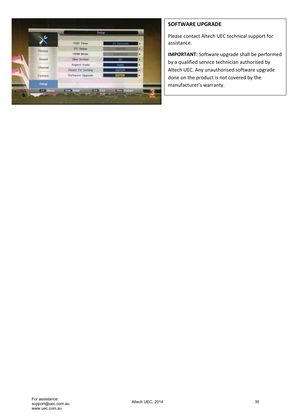 Software upgrade | Altech UEC Integrated 32'' LED/LCD HD TV User Manual | Page 35 / 68