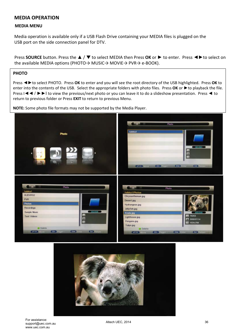 Media operation | Altech UEC Integrated 32'' LED/LCD HD TV User Manual | Page 36 / 68