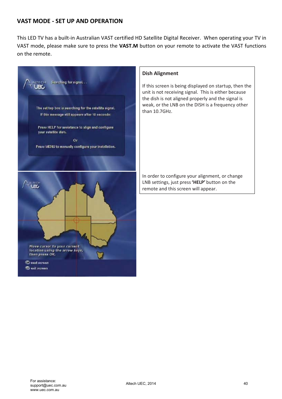 Vast mode - set up and operation | Altech UEC Integrated 32'' LED/LCD HD TV User Manual | Page 40 / 68
