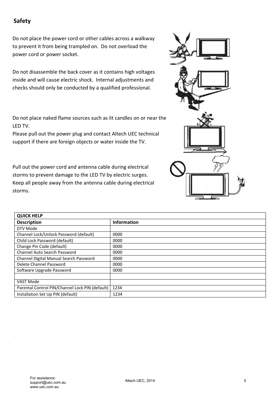 Safety | Altech UEC Integrated 32'' LED/LCD HD TV User Manual | Page 5 / 68