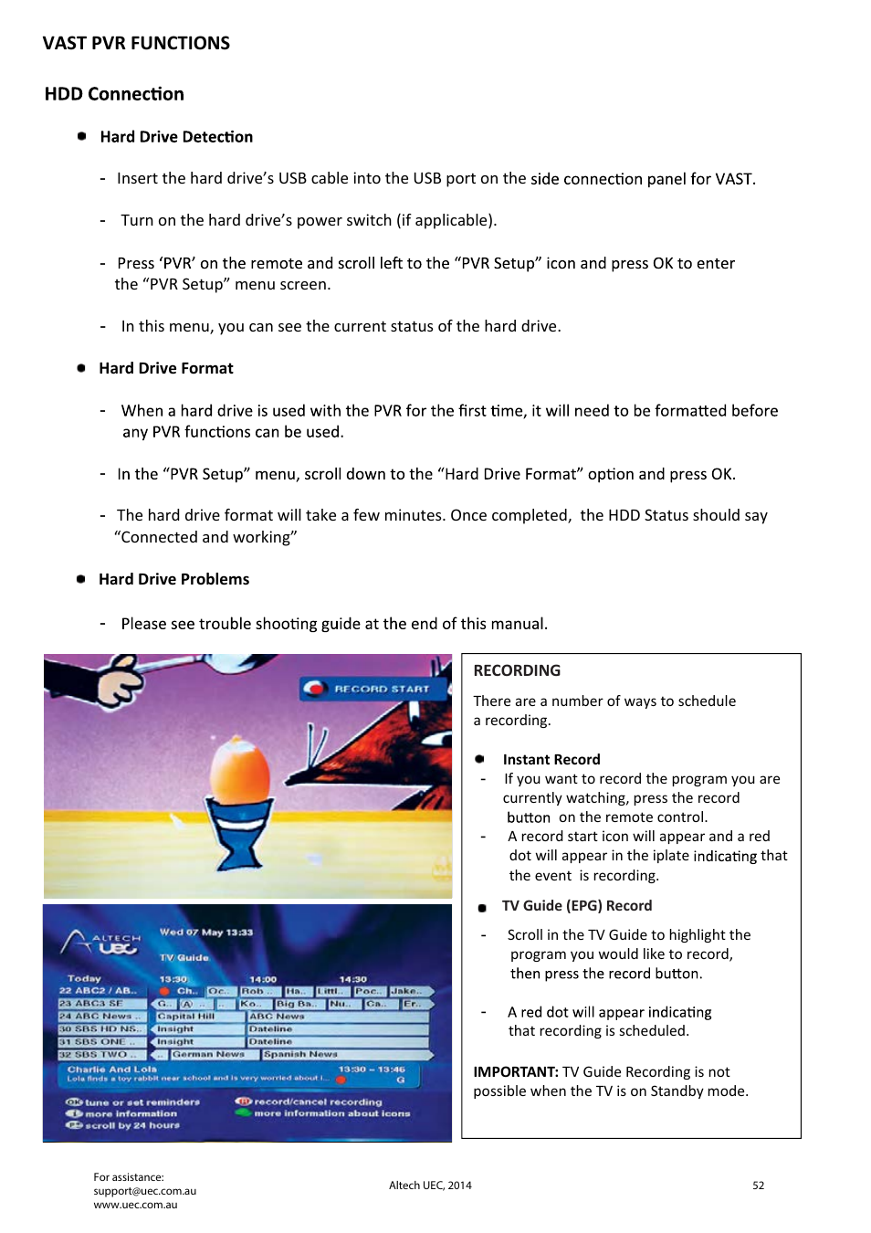 Vast pvr functions | Altech UEC Integrated 32'' LED/LCD HD TV User Manual | Page 52 / 68