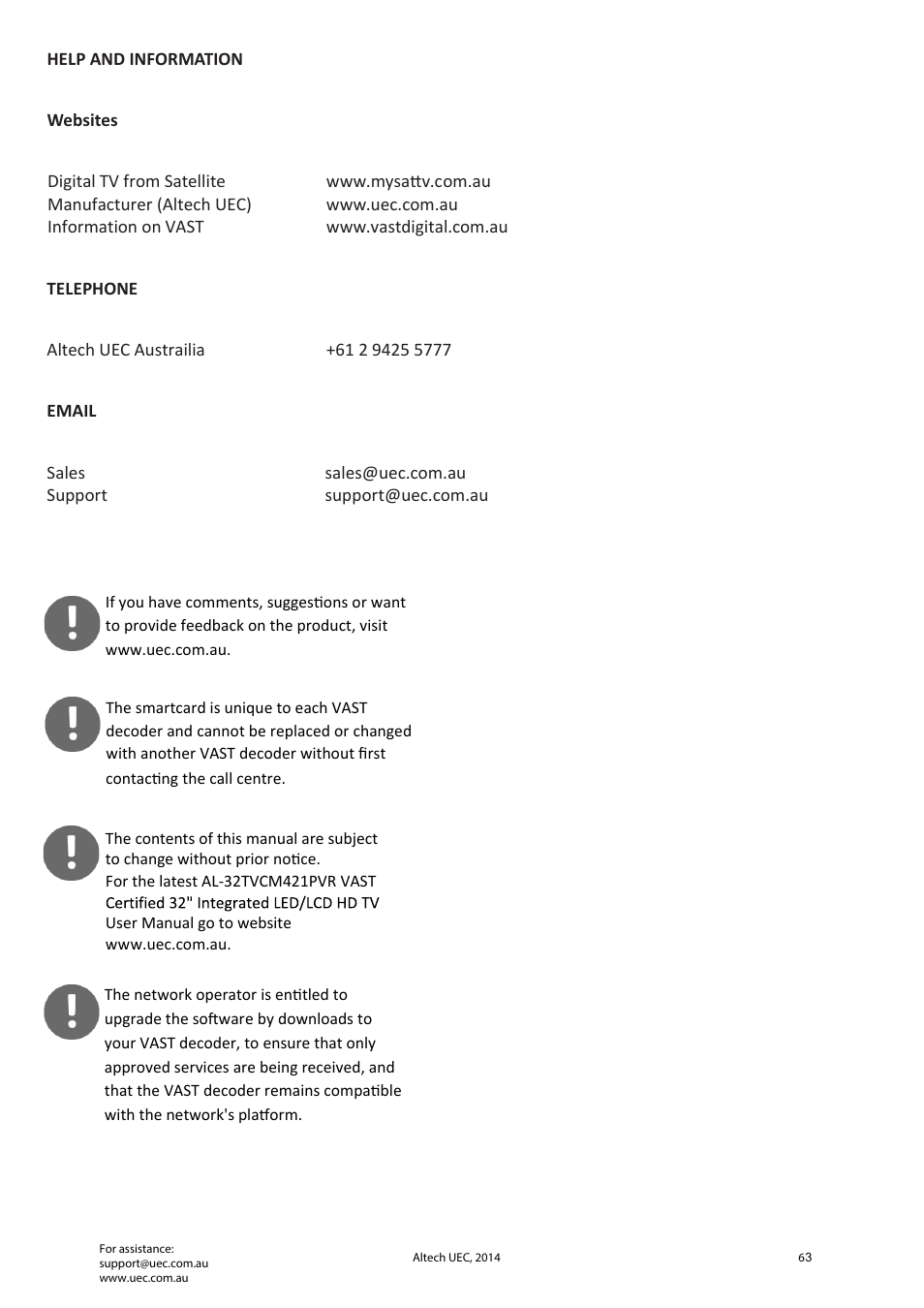 Altech UEC Integrated 32'' LED/LCD HD TV User Manual | Page 63 / 68