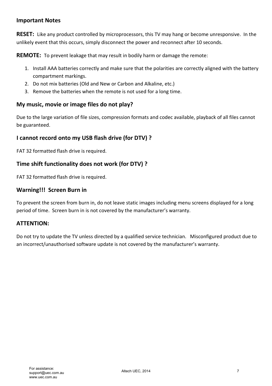 Altech UEC Integrated 32'' LED/LCD HD TV User Manual | Page 7 / 68