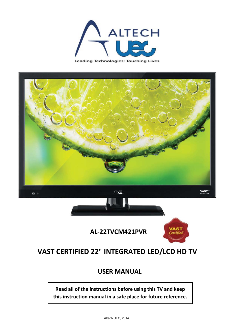 Altech UEC Integrated 22'' LED/LCD FHD TV User Manual | 68 pages