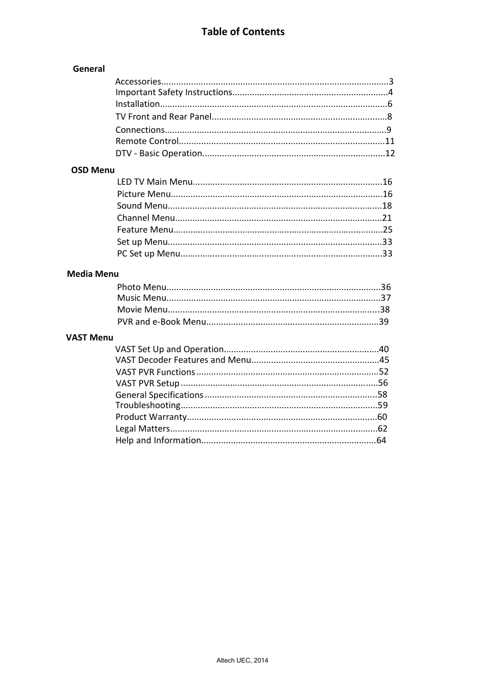Altech UEC Integrated 22'' LED/LCD FHD TV User Manual | Page 2 / 68