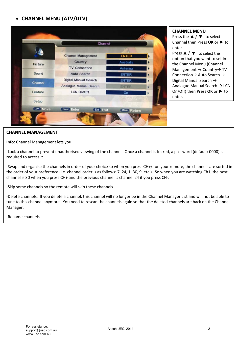 Channel menu (atv/dtv) | Altech UEC Integrated 22'' LED/LCD FHD TV User Manual | Page 21 / 68