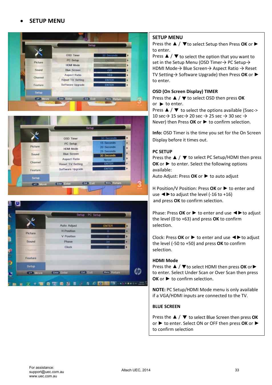 Setup menu | Altech UEC Integrated 22'' LED/LCD FHD TV User Manual | Page 33 / 68