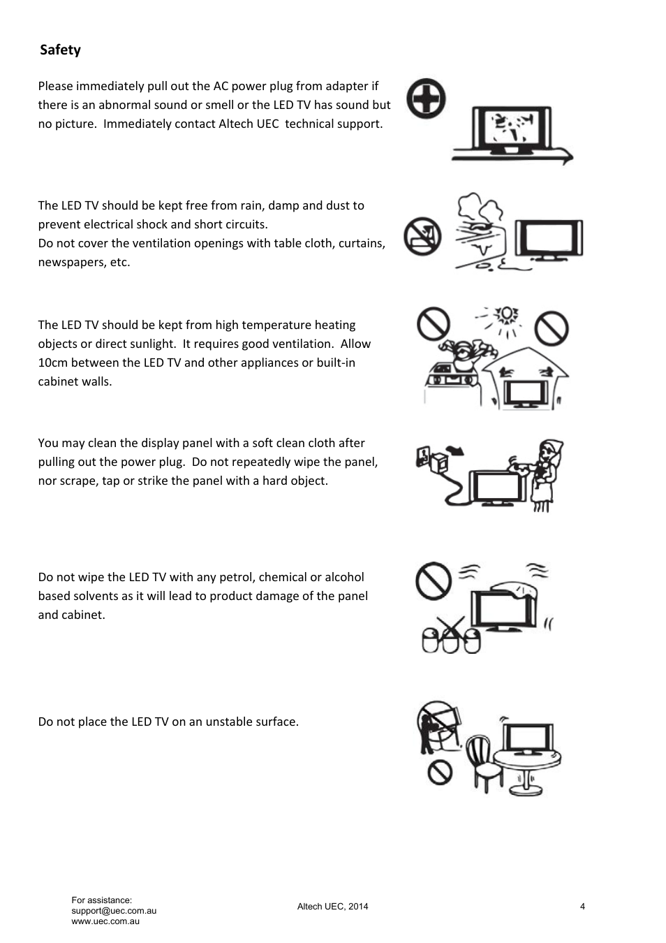 Safety | Altech UEC Integrated 22'' LED/LCD FHD TV User Manual | Page 4 / 68