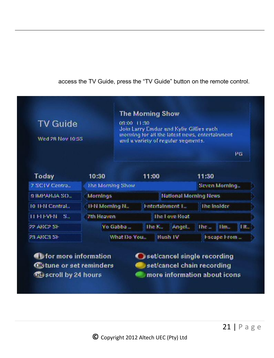 Tv guide, Days of information | Altech UEC DSR 4639 User Manual | Page 21 / 50