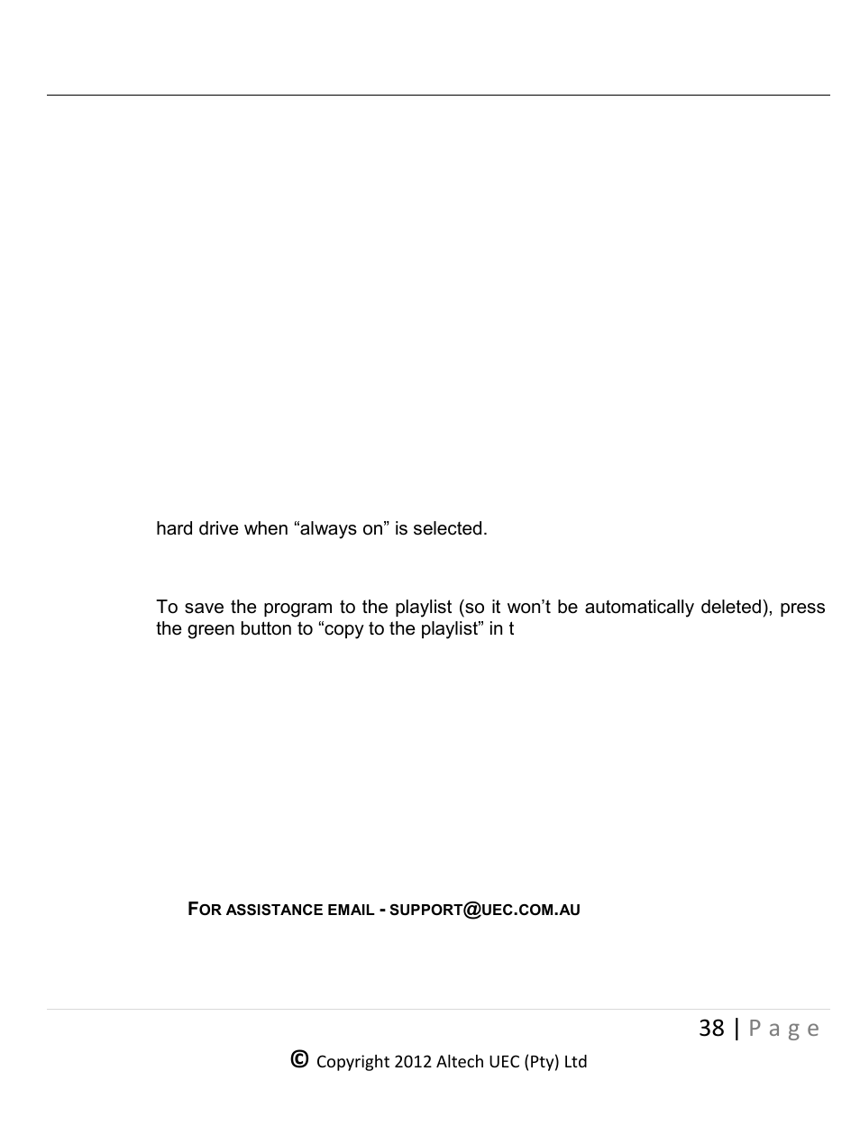 Time shifting, Ause, Lways | 15 t, 38 | p a g e, Ime shifting | Altech UEC DSR 4639 User Manual | Page 38 / 50