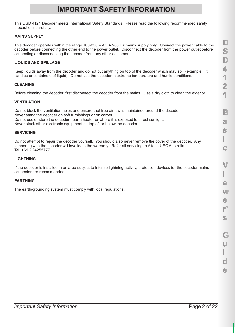 Mportant, Afety, Nformation | Altech UEC DSD4121RV User Manual | Page 3 / 23