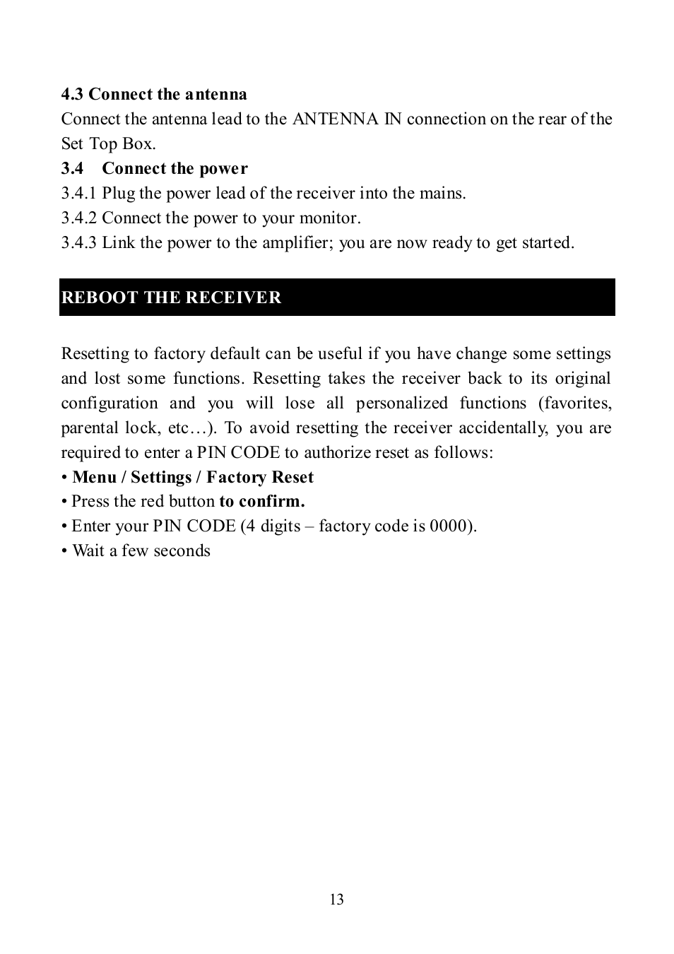 Reboot the receiver | Altech UEC DT 3900 User Manual | Page 13 / 27
