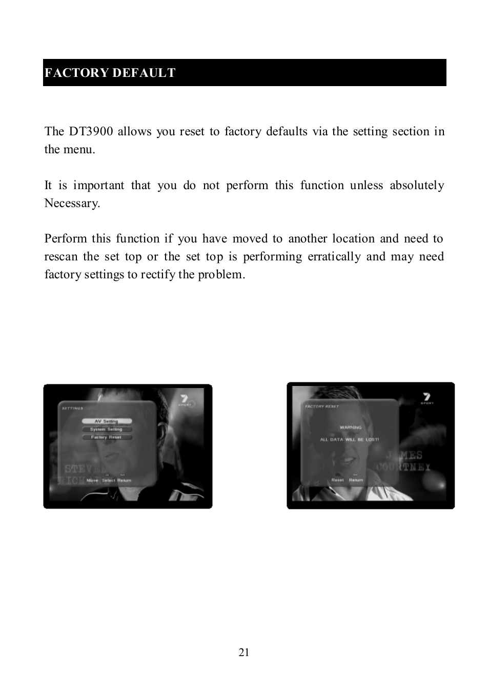 Factory default | Altech UEC DT 3900 User Manual | Page 21 / 27