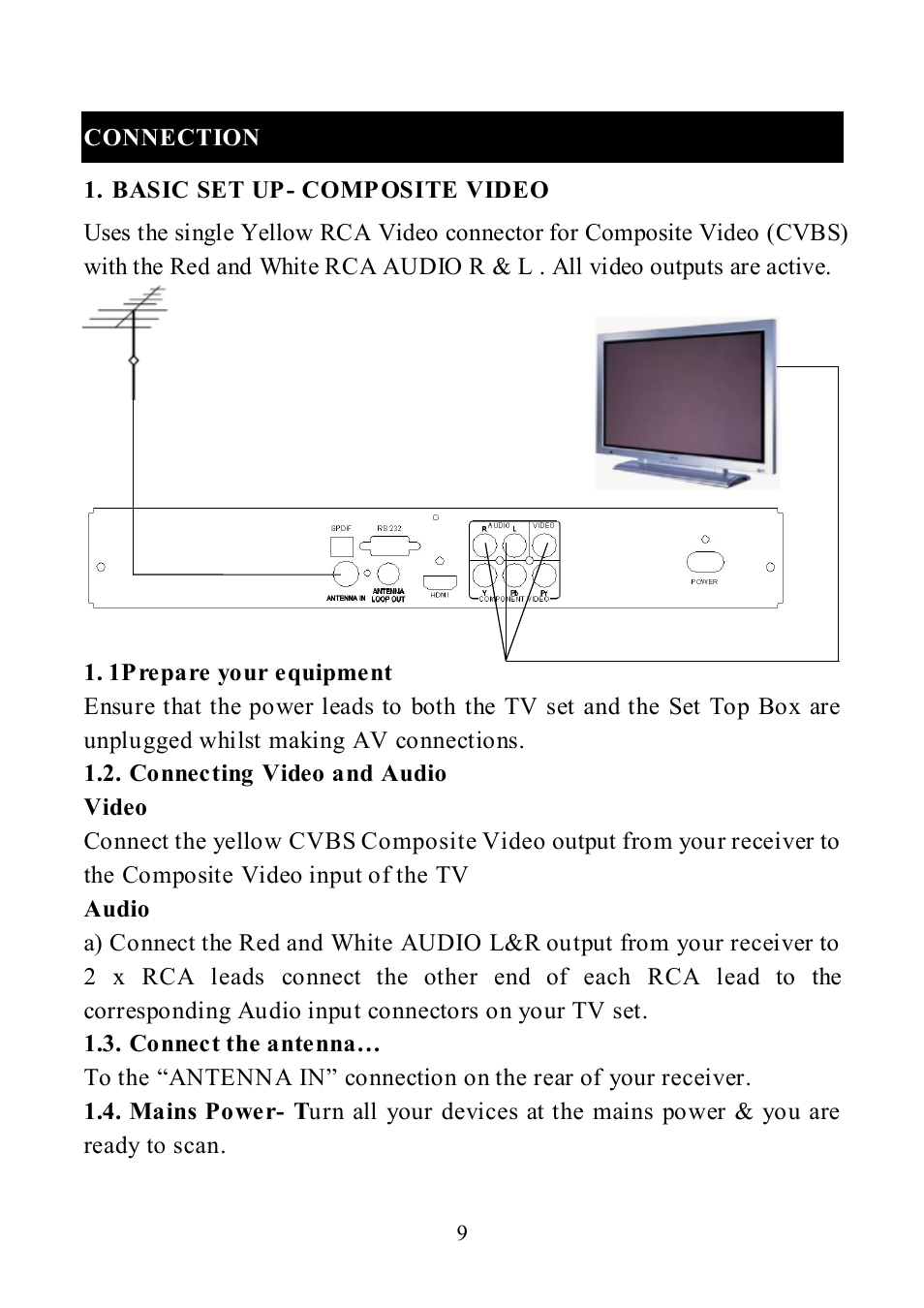 Connection, Basic set up- composite video | Altech UEC DT 3900 User Manual | Page 9 / 27