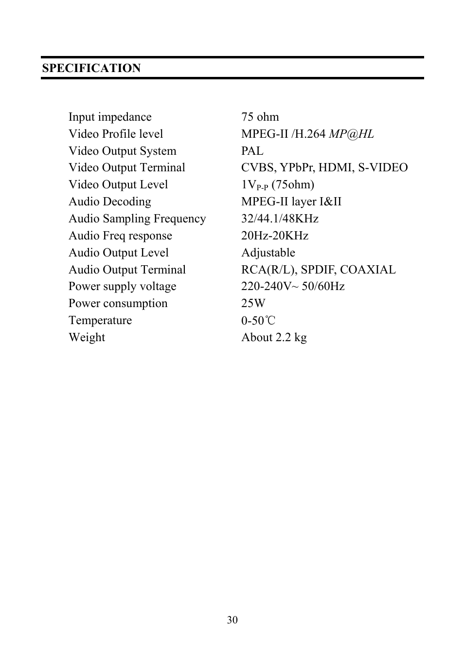 Specification | Altech UEC PVR6690 User Manual | Page 30 / 32