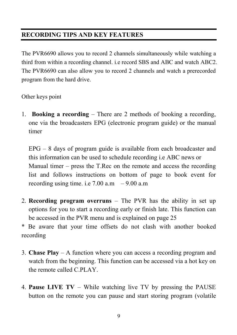 Recording tips and key features | Altech UEC PVR6690 User Manual | Page 9 / 32