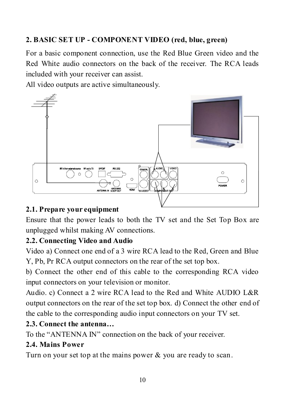 Basic set up - component video (red, blue, green) | Altech UEC DT 3900RF User Manual | Page 10 / 28