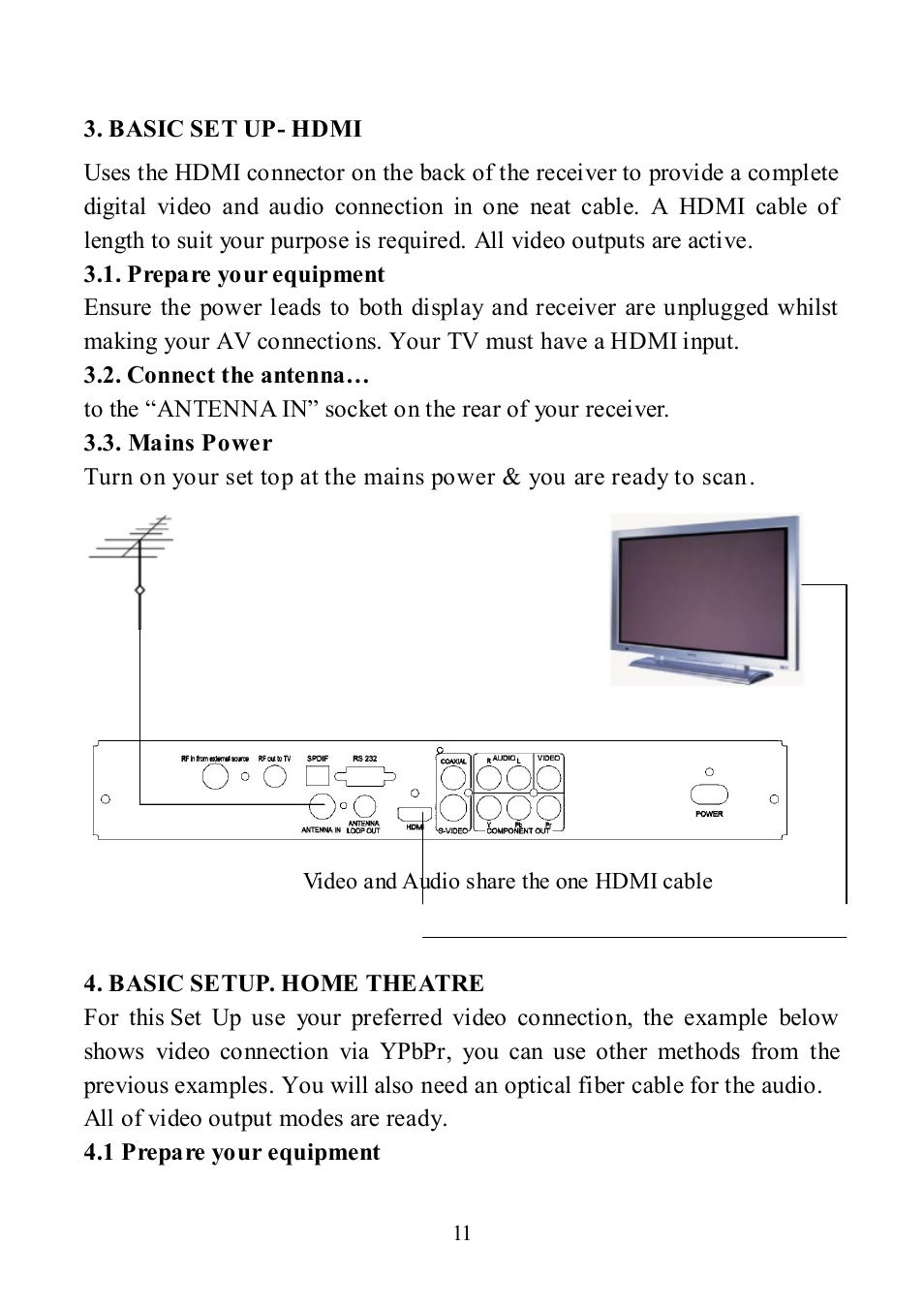 Basic set up- hdmi, Basic setup. home theatre for this, Video and audio share the one hdmi cable | Altech UEC DT 3900RF User Manual | Page 11 / 28