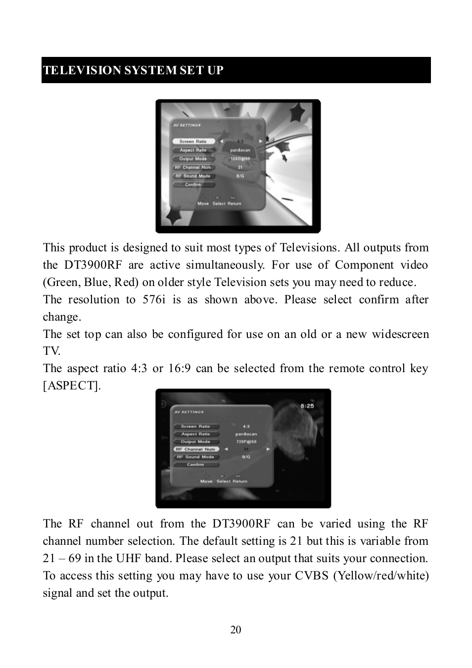 Television system set up | Altech UEC DT 3900RF User Manual | Page 20 / 28