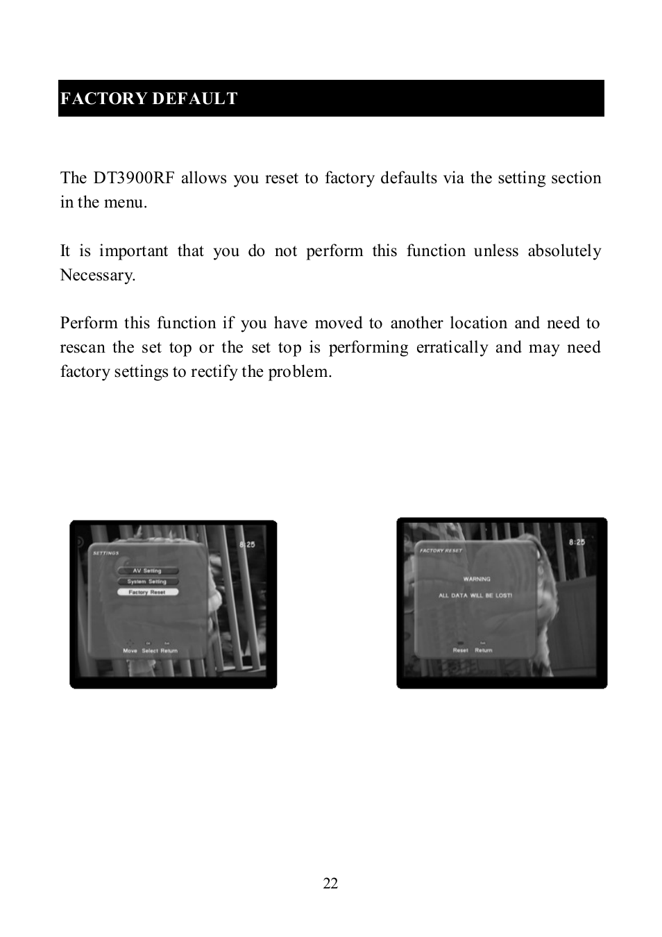 Factory default | Altech UEC DT 3900RF User Manual | Page 22 / 28