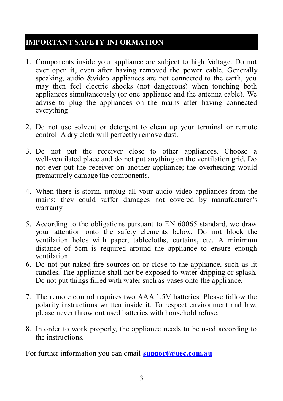 Important safety information | Altech UEC DT 3900RF User Manual | Page 3 / 28