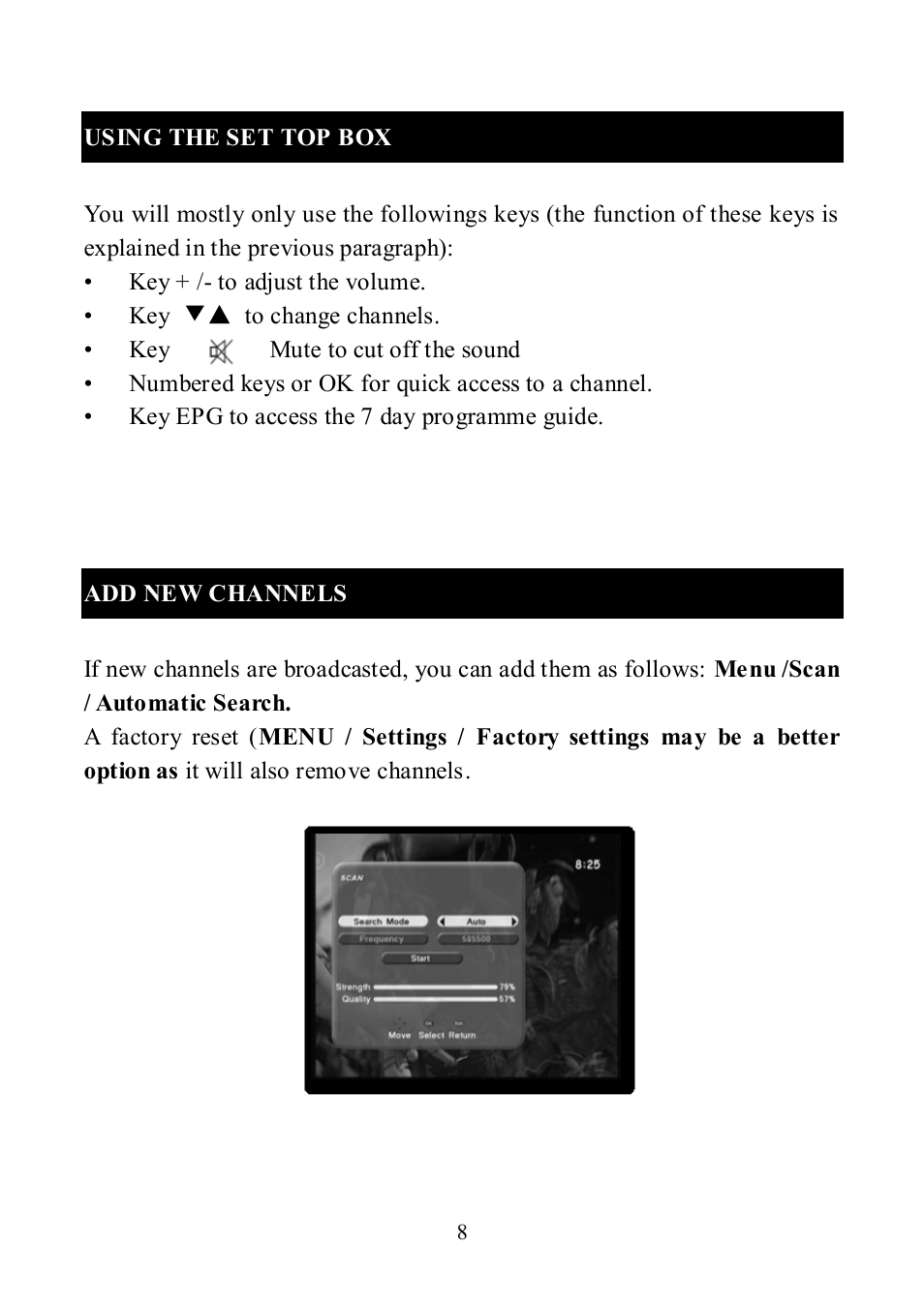 Using the set top box, Add new channels | Altech UEC DT 3900RF User Manual | Page 8 / 28