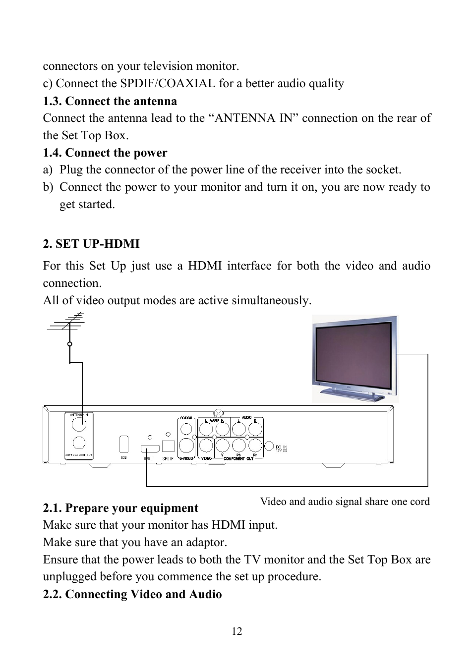 Set up-hdmi | Altech UEC PVR6600 User Manual | Page 12 / 31