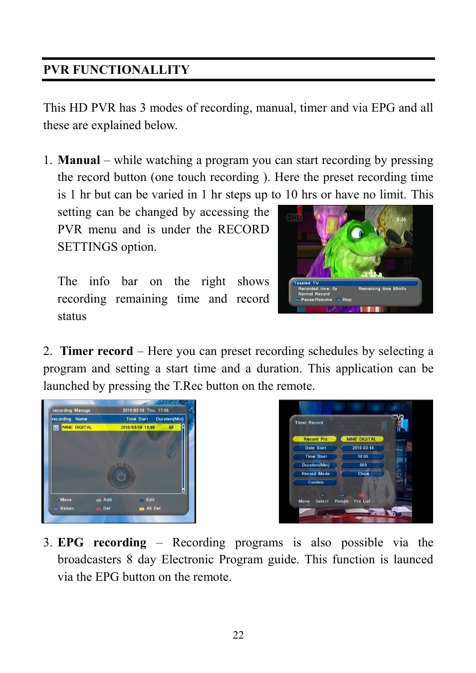 Pvr functionallity | Altech UEC PVR6600 User Manual | Page 22 / 31