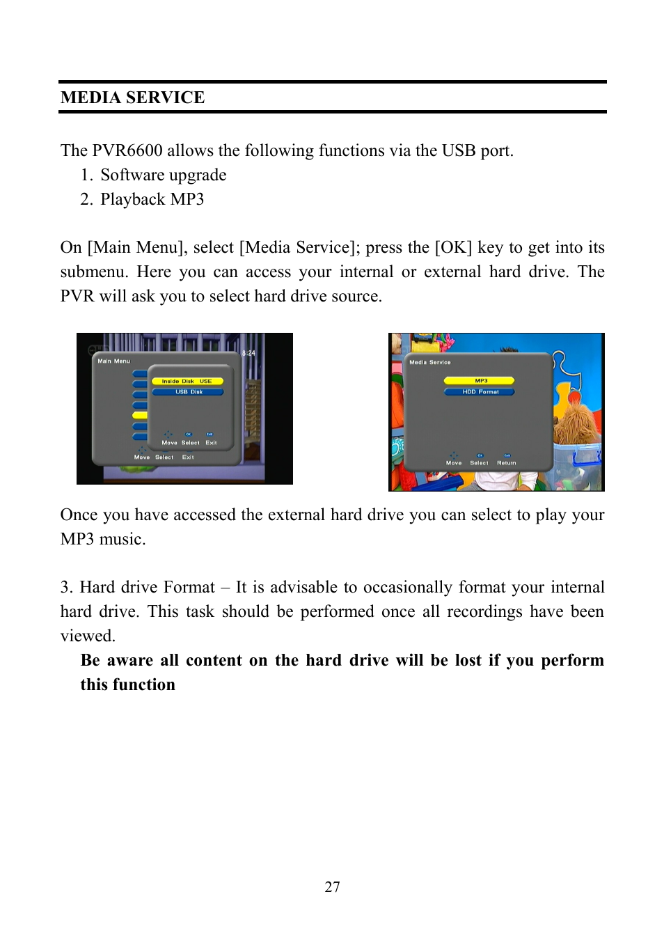 Media service | Altech UEC PVR6600 User Manual | Page 27 / 31