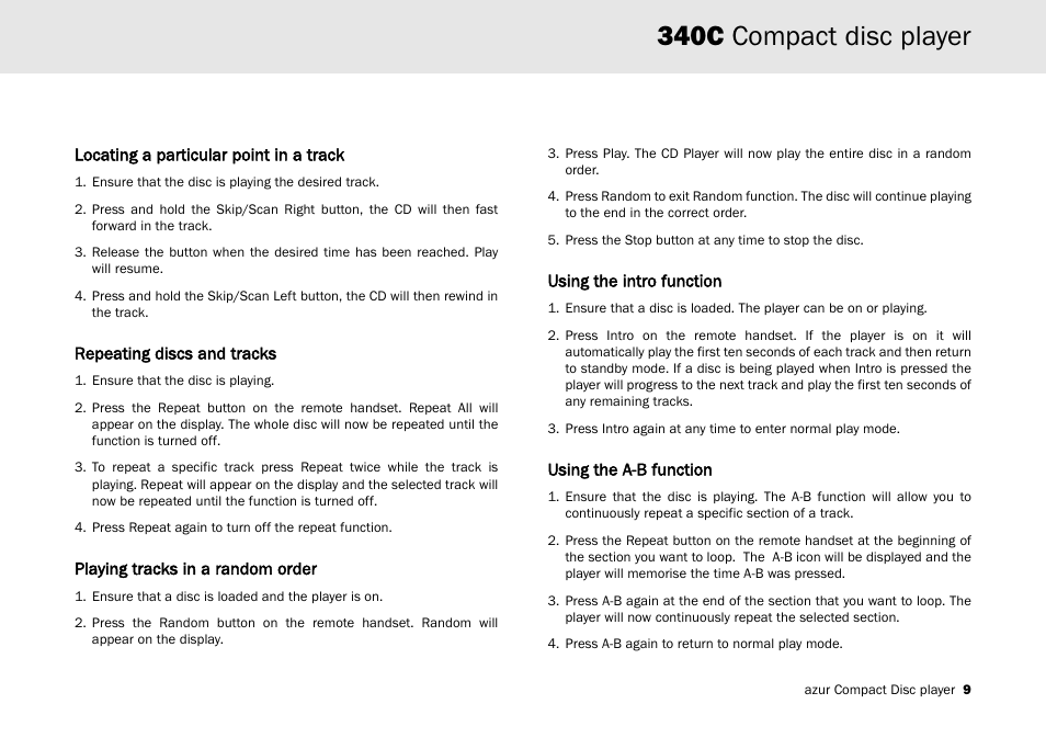 340c compact disc player | Cambridge Audio Azur 340C User Manual | Page 9 / 12