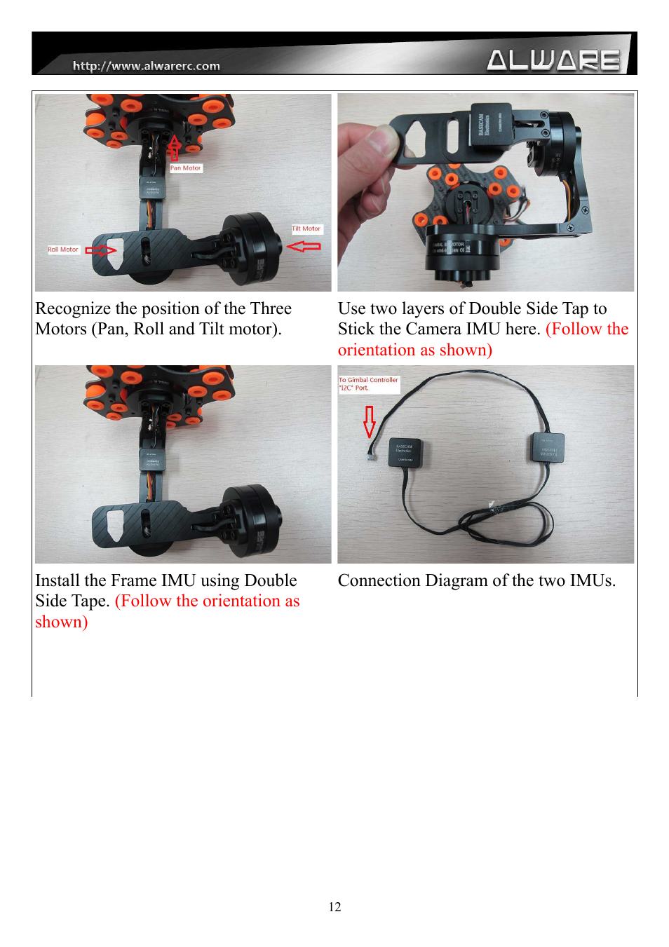 Alwarerc Senrigan GP-55 3-Axis Brushless Gimbal V2 With Bluetooth (For 600 -1000 Size Multicopter) User Manual | Page 12 / 18