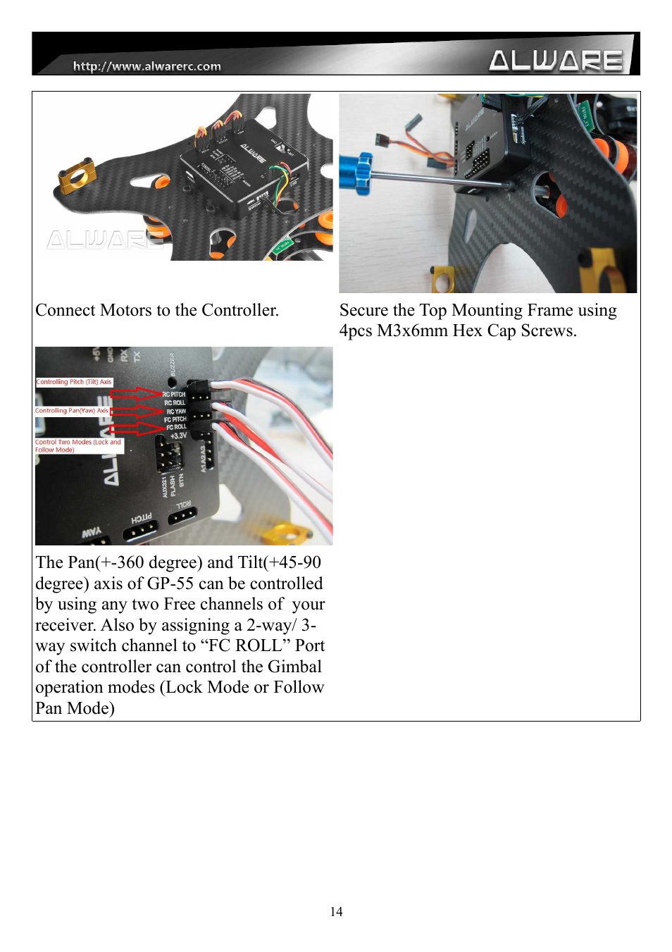 Alwarerc Senrigan GP-55 3-Axis Brushless Gimbal V2 With Bluetooth (For 600 -1000 Size Multicopter) User Manual | Page 14 / 18