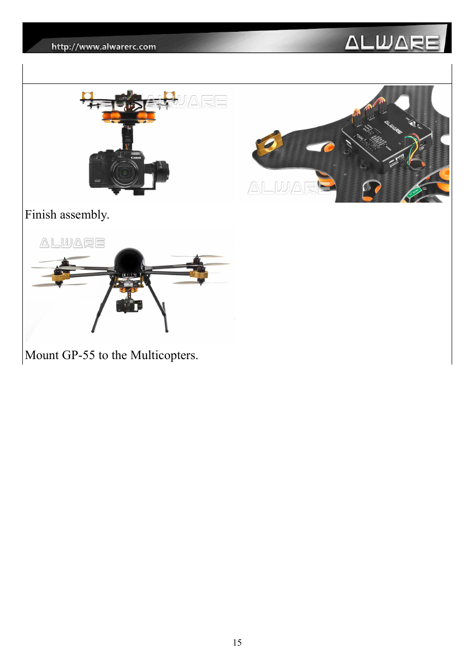 Alwarerc Senrigan GP-55 3-Axis Brushless Gimbal V2 With Bluetooth (For 600 -1000 Size Multicopter) User Manual | Page 15 / 18
