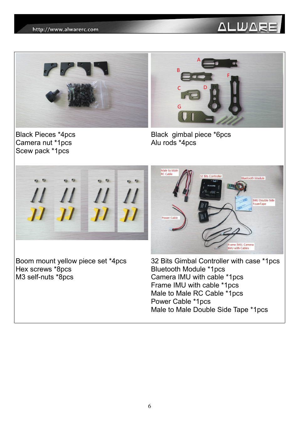 Alwarerc Senrigan GP-55 3-Axis Brushless Gimbal V2 With Bluetooth (For 600 -1000 Size Multicopter) User Manual | Page 6 / 18