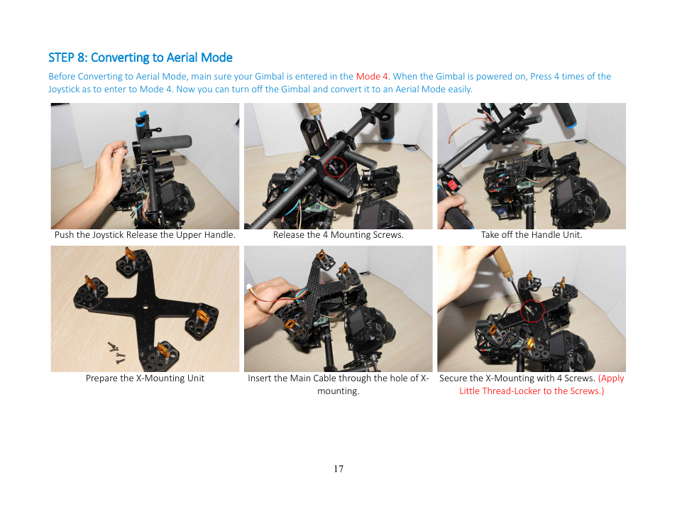Step 8: converting to aerial mode | Alwarerc Lensman-Pro 3 Axis DSLR Brushless Gimbal (For Handheld/ DJIS800/ 1000) User Manual | Page 17 / 23