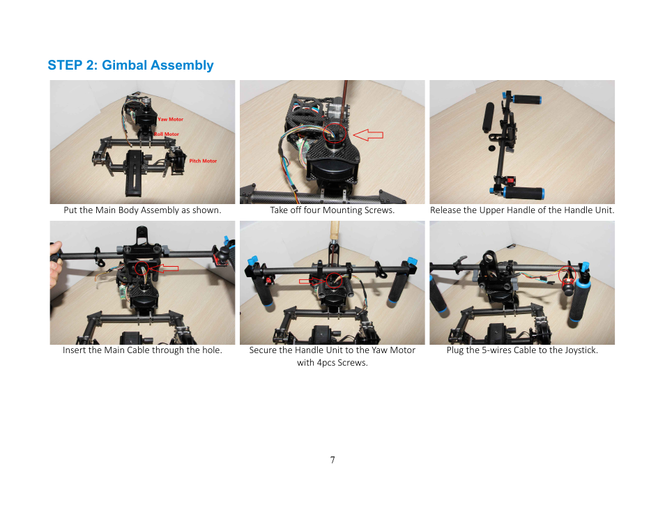 Step 2: gimbal assembly | Alwarerc Lensman-Pro 3 Axis DSLR Brushless Gimbal (For Handheld/ DJIS800/ 1000) User Manual | Page 7 / 23