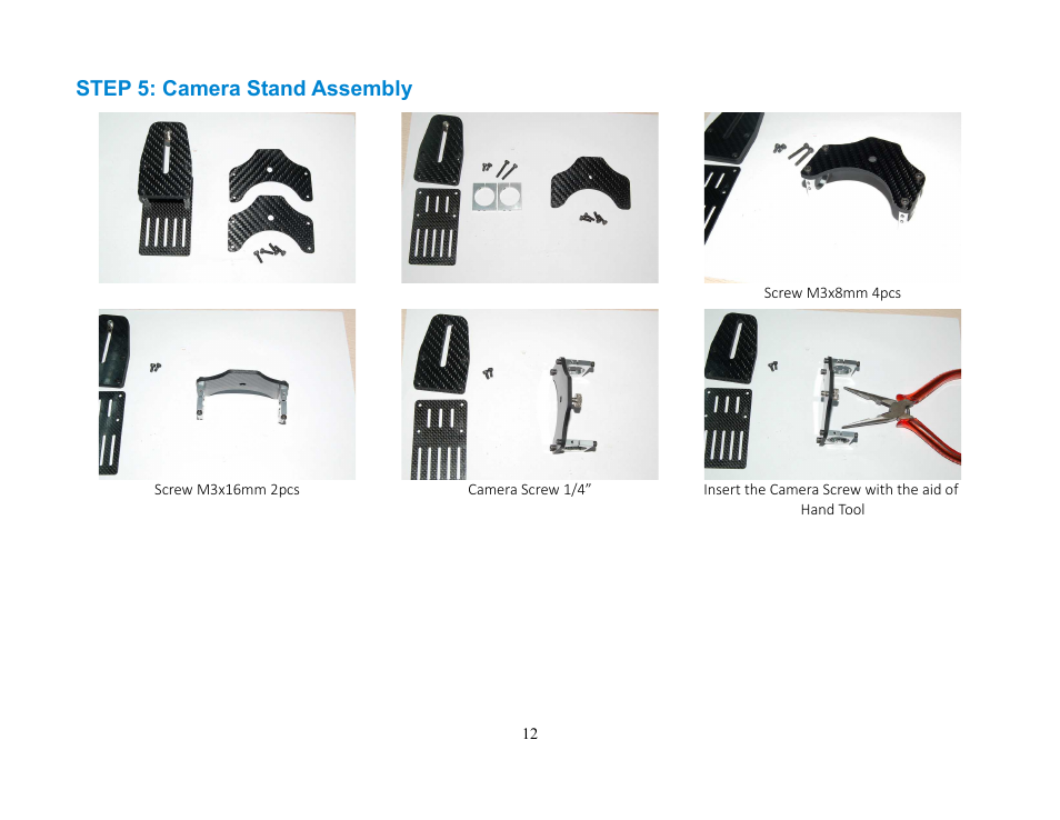 Step 5: camera stand assembly | Alwarerc Brushless Upgrade Kit for Lensman-X 3-Axis Gimbal User Manual | Page 12 / 28