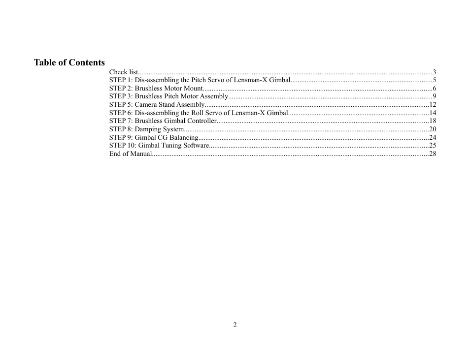 Alwarerc Brushless Upgrade Kit for Lensman-X 3-Axis Gimbal User Manual | Page 2 / 28