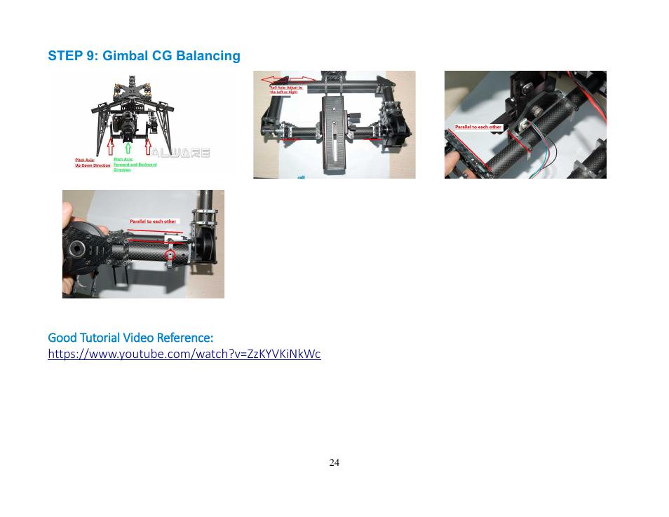 Step 9: gimbal cg balancing | Alwarerc Brushless Upgrade Kit for Lensman-X 3-Axis Gimbal User Manual | Page 24 / 28