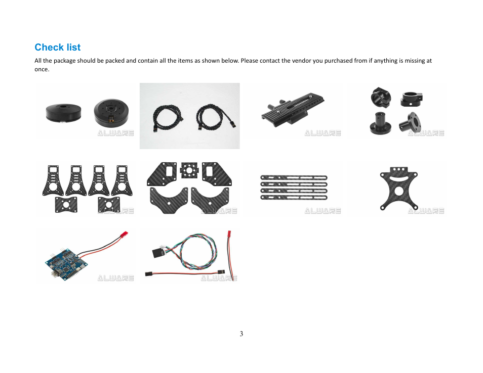 Check list | Alwarerc Brushless Upgrade Kit for Lensman-X 3-Axis Gimbal User Manual | Page 3 / 28