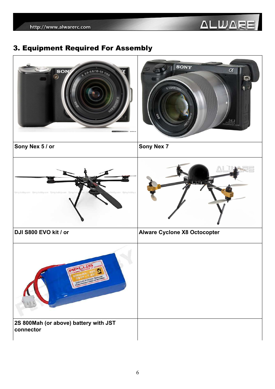 Equipment required for assembly | Alwarerc Senrigan GP-55 3-Axis Brushless Gimbal (For 600 -1000 Size Multicopter) User Manual | Page 6 / 19