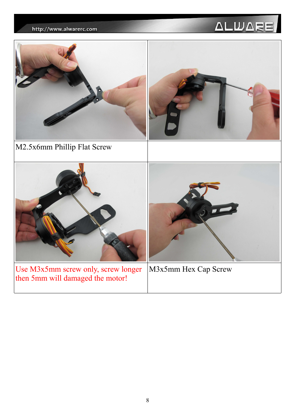 Alwarerc Senrigan GP-55 3-Axis Brushless Gimbal (For 600 -1000 Size Multicopter) User Manual | Page 8 / 19