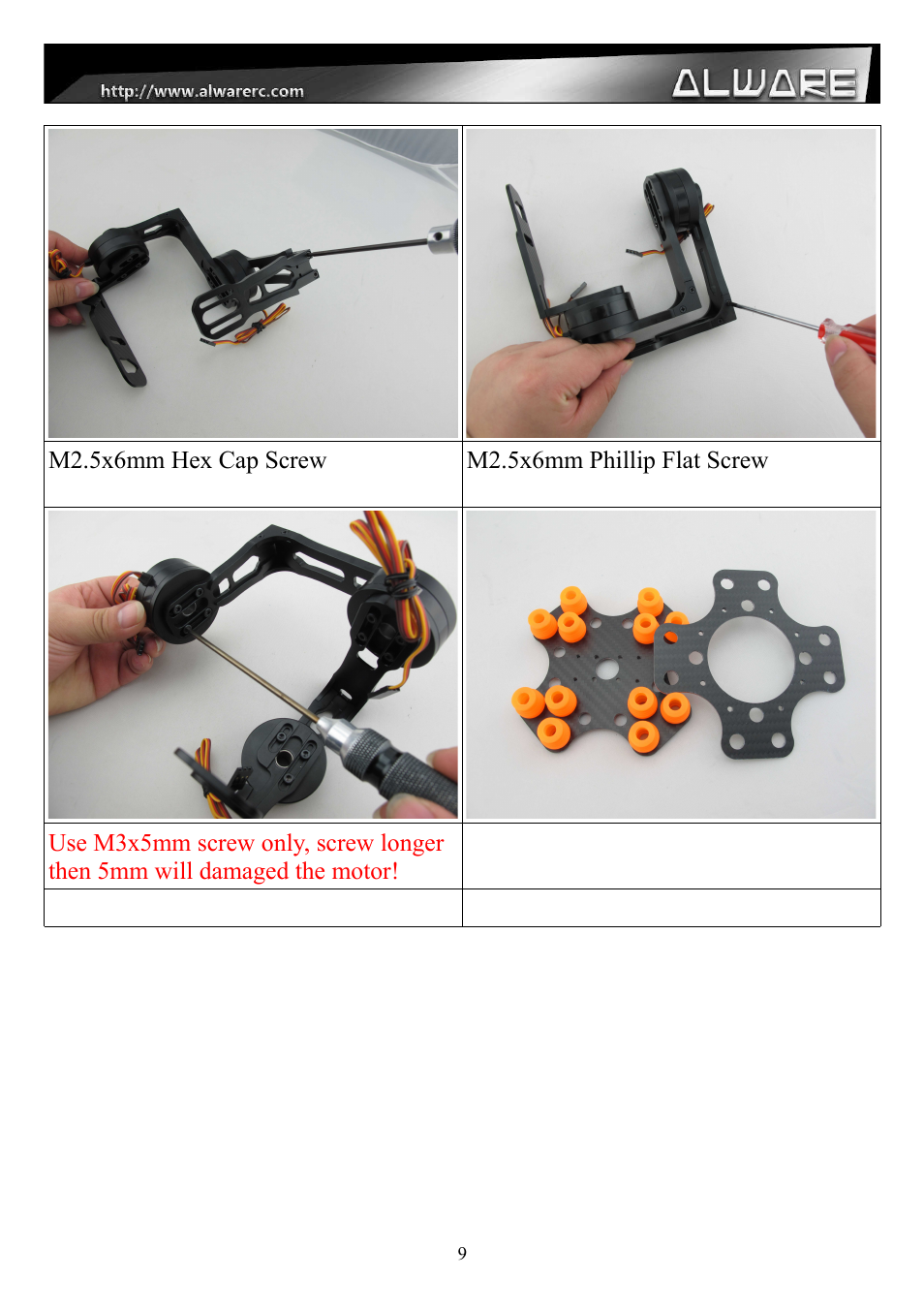 Alwarerc Senrigan GP-55 3-Axis Brushless Gimbal (For 600 -1000 Size Multicopter) User Manual | Page 9 / 19