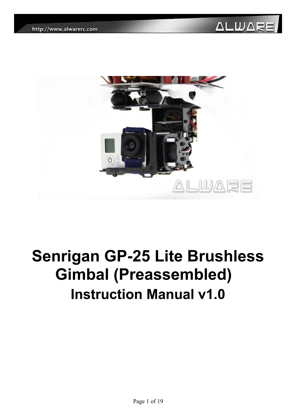 Alwarerc Senrigan GP-25 Lite Brushless Gimbal User Manual | 19 pages