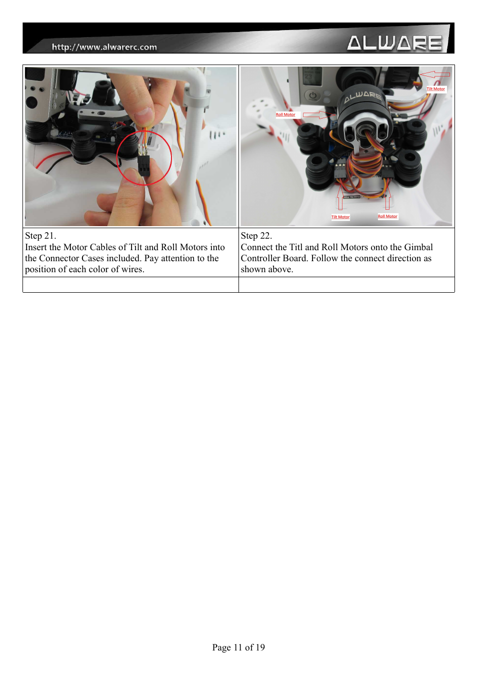 Alwarerc Senrigan GP-35 Brushless Gimbal For DJI Phantom 1/2 User Manual | Page 11 / 21