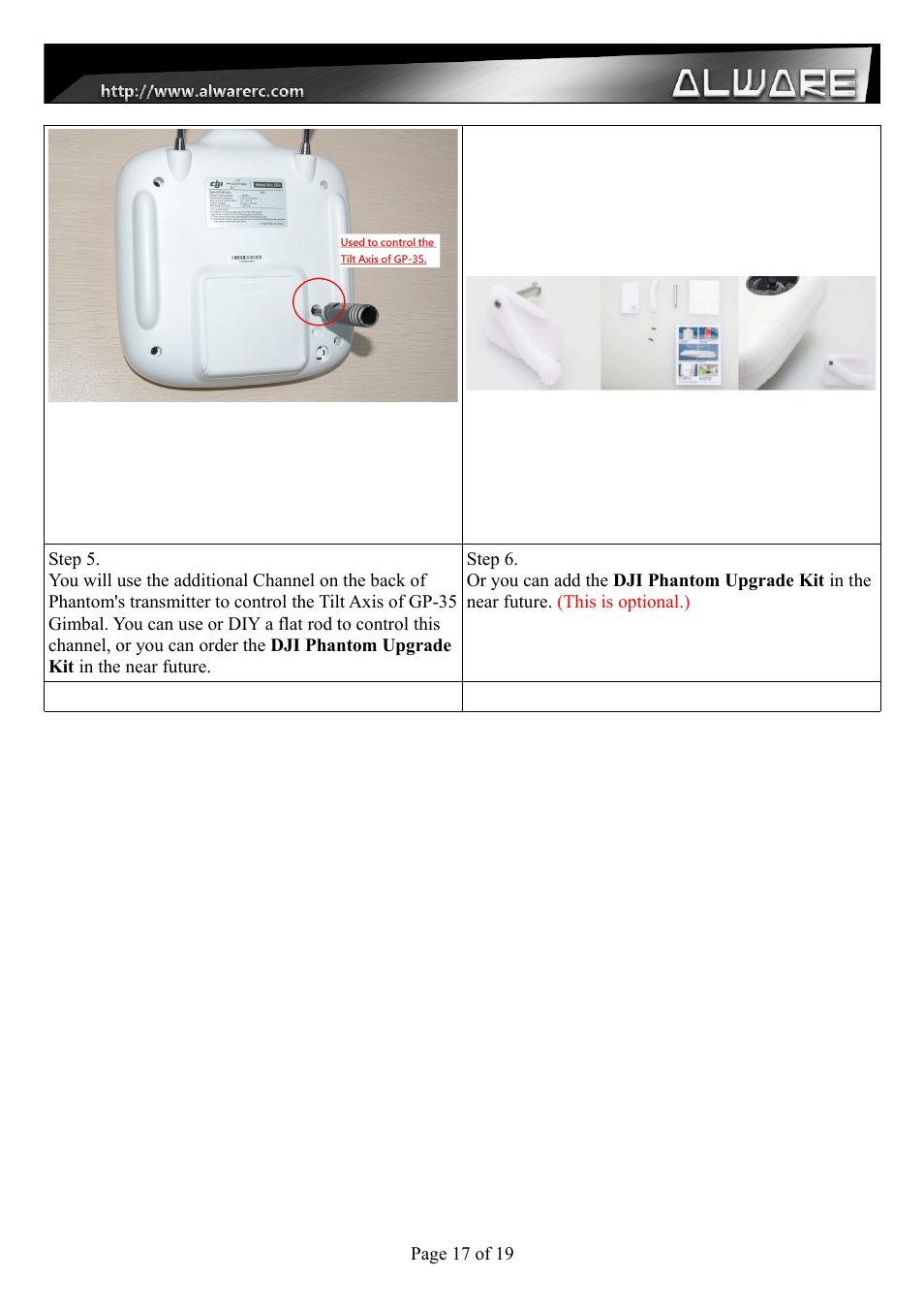 Alwarerc Senrigan GP-35 Brushless Gimbal For DJI Phantom 1/2 User Manual | Page 17 / 19