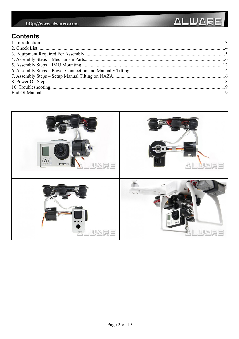 Alwarerc Senrigan GP-35 Brushless Gimbal For DJI Phantom 1/2 User Manual | Page 2 / 19