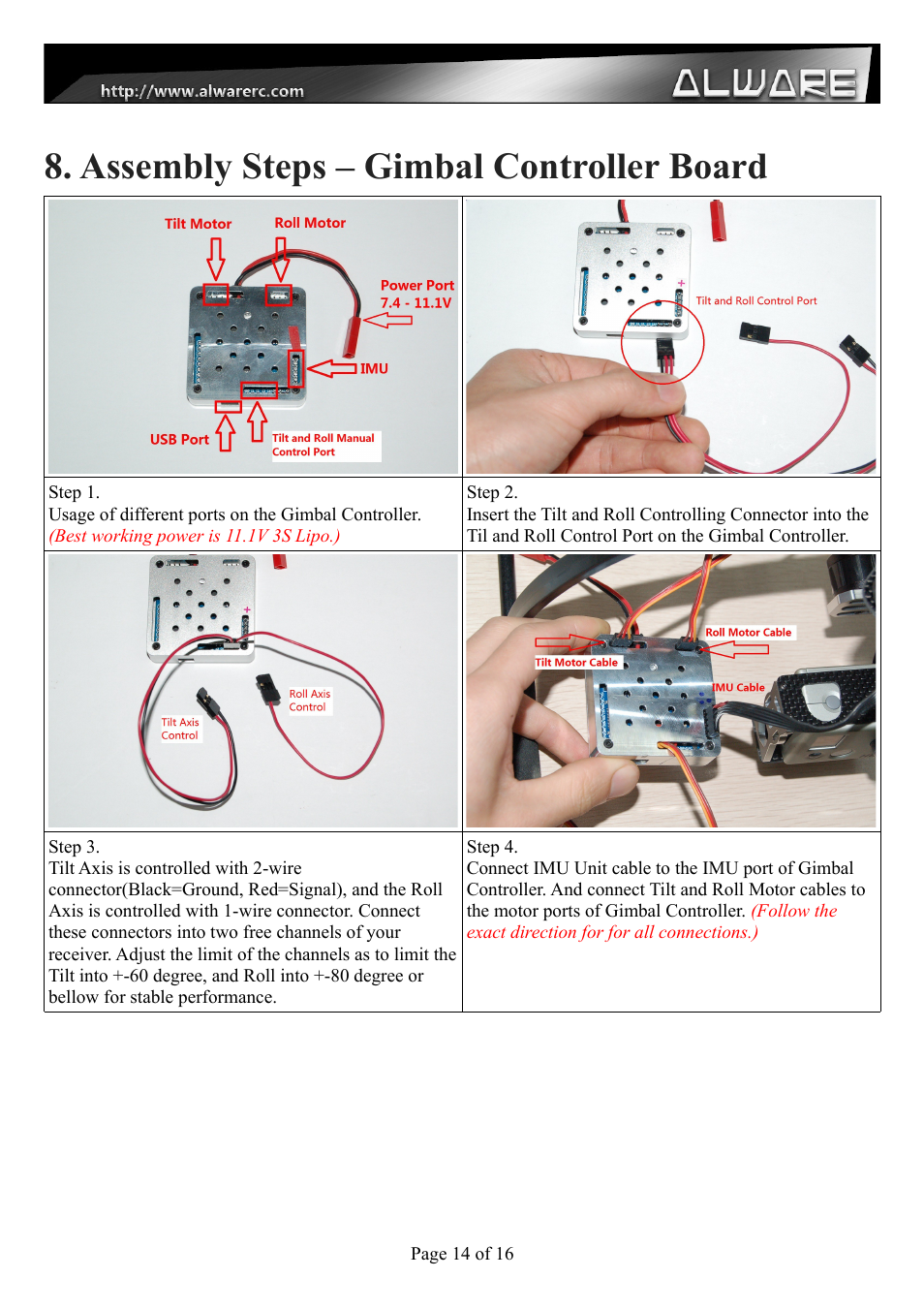 Assembly steps – gimbal controller board | Alwarerc Senrigan GP-45 Brushless Gimbal With Advanced Landing Gear User Manual | Page 14 / 17